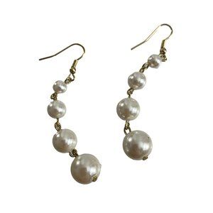 Lucky You Earrings Dangle Faux Pearl Beads Gold Tone 3"